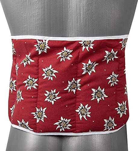Traubenkernkissen zum Umbinden - Gürtel mit Klettverschluss ca. 135cm - 7-Kammer Wärmekissen XXL Körnerkissen - Blume-Edelweiß