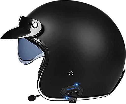 Open Face Motorradhelm Klappbare Sonnenblende ECE-Zugelassener Motorrad-Crash-Jet-Helm Mit Bluetooth-Mikrofon Roller 3/4 Halbhelm E,XXL(63-64cm)