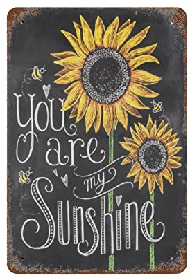 JPKIROZR retro You Are My Sunshine Sunflower Decor tin sign metal poster wall plaque decoration bar cafe home garage cave club garden Funny plant wall art, white-style, 11.8Inx7.9In