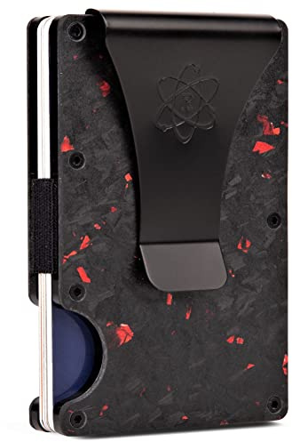 ROSSM Geldbörse Herren mit RFID-Schutz - Kartenetui Herren aus Kohlefaser und Metall mit Geldklammer und Gummiband - RFID Geldbeutel Herren- Slim Wallet for Men