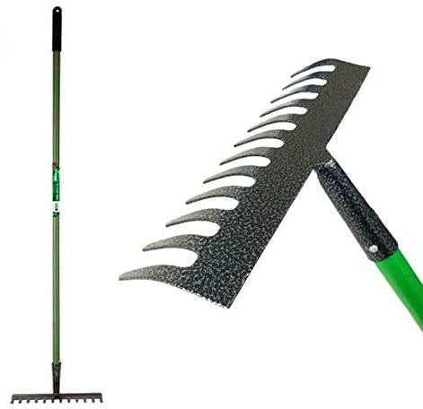 AAMEN 12 Teeth Garden rake Heavy Duty 【|】 Soil Rake Leaf Raker Carbon Steel For Maintaining Yards【|】 Hand Rake With Steel Handle Gardening Tools_ Black