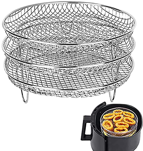 Hagar Air Fryer 3 Layer Rack, Mehrzweck-Luftfritteuse Zubehör Mit 3 Schichten, Edelstahl Airfryer Grillpfanne Kompatibel Mit Gowise/Ninjia/Phillips/Airfryer (Fit 4,2-5,8QT)