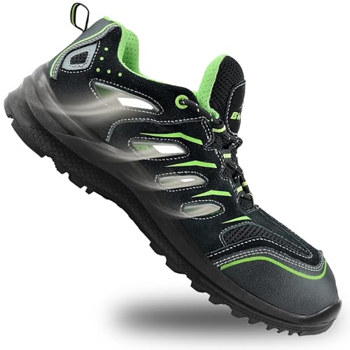 BWOLF Hawaii S1P Zapatos de Seguridad para Hombre Zapatos de Seguridad Mujer Impermeables, Resistentes Al Aceite, Antideslizantes, Tecnología De Agarre 4x4, Negro, 45 EU