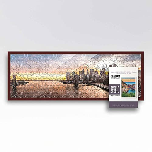 13x39 Dark Brown Solid Wood Picture Frame Set with Peel & Stick Puzzle Glue Sheets | Interior Depth 0.5 Inches | Dark Brown Traditional Puzzle Frame with UV Acrylic, Foam Backing & Hanging Hardware