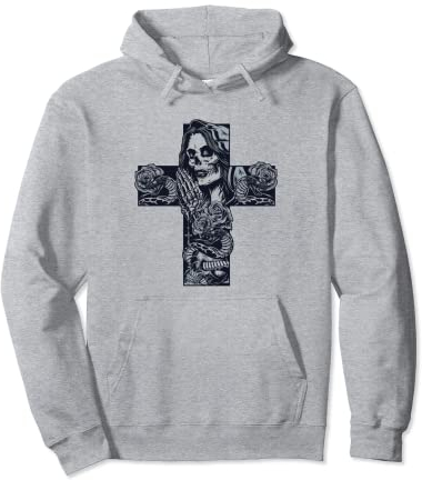 Tattoo Design t shirt, betende Frau Hoodie Kreuz Rosenkranz Pullover Hoodie