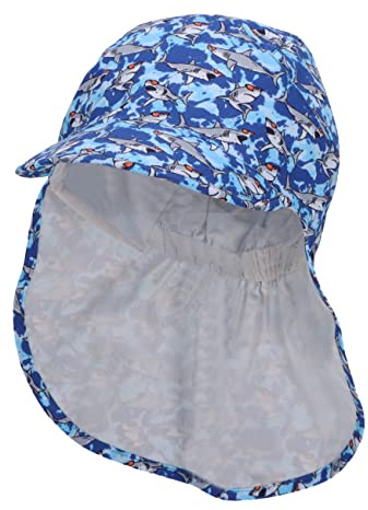 Sterntaler Baby Jungen Schirmmütze Baby Schirmmütze Nackenschutz Haie - Schirmmütze Baby, Baby Mützen - aus Baumwolle - blau, 49