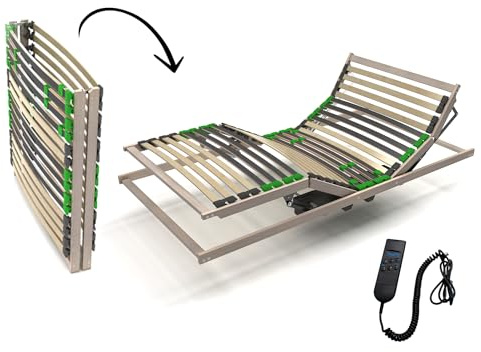 Fox2Fox MotoSTAR 7-Zonen Lattenrost 90x200 cm – Kopf- & Fußteil elektrisch verstellbar Fertig Montiert Klappbar- Bettrost- 28 Birke - Federleisten – Stromsparender Motor mit Notabsenkung – bis 140 kg