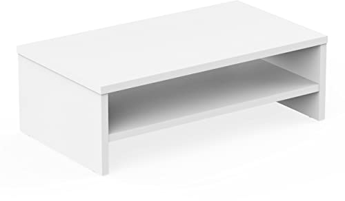 FITUEYES Monitorständer Bildschirmständer aus Holz Ergonomischem Laptop-Druckerständer für Monitor Laptop Drucker Fernseher 42,5x23,5x14cm,weiß