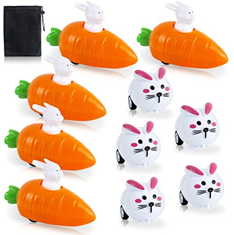 GWAWG Lapins à Remonter avec Carotte, Lot de10 Pâques Jouet à Remonter, Lapins de Pâques Jouet Voiture à Remonter Carottes, Cadeaux de Pâques pour Enfants Garçons et Filles
