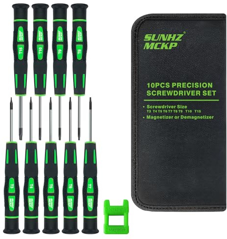 SUNHZMCKP, 10-teiliges magnetisches Torx-Schraubenzieher-Set, Stern-Schraubenzieher-Set T3-T15 mit Entmagnetisierer/Magnetisierer, für die Reparatur von Brillen, Uhren, Computern, Laptops, Handys