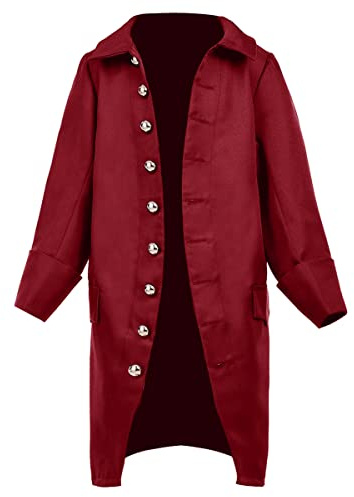 BPURB Guys medeltida gotiska Tailcoat Steampunk Coat Victorian Frock Coat Colonial Historisk Barnjacka (XL, Rött vin)