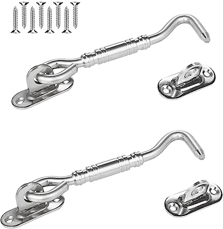 2 Pezzi Gancio Blocca Finestra - Chiavistello Chiusura Porta Legno - Gancio Tempesta Ganci per Cabina in Acciaio Inox con Viti per Porta Fienile, Garage, Chalet - 4 Pollici Argento