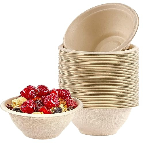 50Pcs Einweg Suppenschalen aus Zuckerrohr,Wärmespeicherung Suppenschüssel Suppenteller Einweg Klein Zuckerrohrschalen,Starke Papierschalen für Picknick,Geburtstag,Grillen und Party(Natur, 220 ml-50)