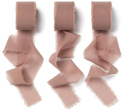 AOKSUNOVA Schleifenband Chiffon Altrosa 2,5cm Geschenkband Hochzeit Chiffonband Stoffband