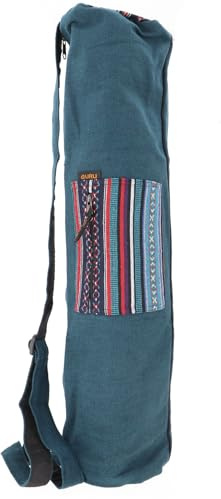 GURU SHOP Boho Yogamatten-Tasche, Yogatasche aus Nepal - Petrol, Unisex - Erwachsene, Baumwolle, 70x24x14 cm