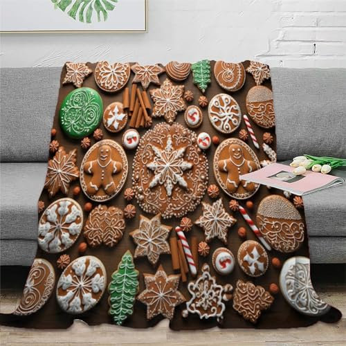Strunt Lebkuchen Flanell-Fleece-Decke Weiche Kuschelige 3D Weihnachtsplätzchen Bedruckte Für Erwachsene Kinder Bedruckte Plüsch-Decke Für Bett Und Couch 60x80inch(150x200cm)