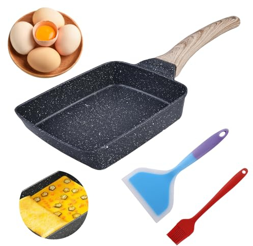 HOMURY Tamagoyaki Pfanne Mit Silikonspatel & Pinsel: Antihaft Japanische Omelette Pfanne, Für Alle Herdarten, Schwarz, 18 x 15 cm