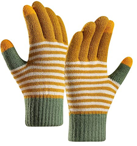 MJGkhiy Winterhandschuhe Damen Thermo Uni Touchscreen Weiche Handschuhe Thermische Strickhandschuhe Rutschfeste Sporthandschuhe Warme Arbeitshandschuhe Laufhandschuhe Für Outdoor-Aktivitäten, gelb,