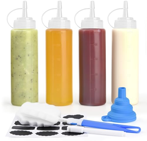 V·Colokishi 4 bottiglie da spremere per condimenti, in plastica, per salse, ketchup, salse, barbecue, grigliate, condimenti per insalata, miele, pittura e artigianato