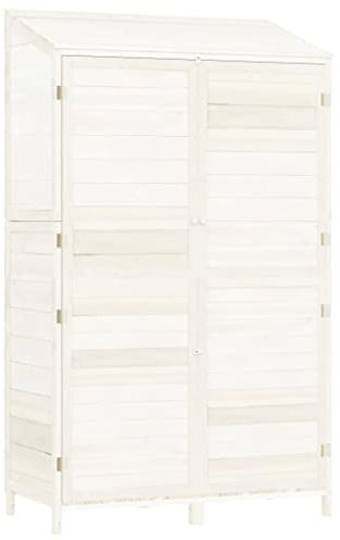 Armoire de Jardin en Bois Remise Outils Cabane Extérieur, Jardinage Abri de Stockage Abri de Rangement Toit en Pente, pour Maison, Jardin, Cour, Blanc 102x52x174,5 cm