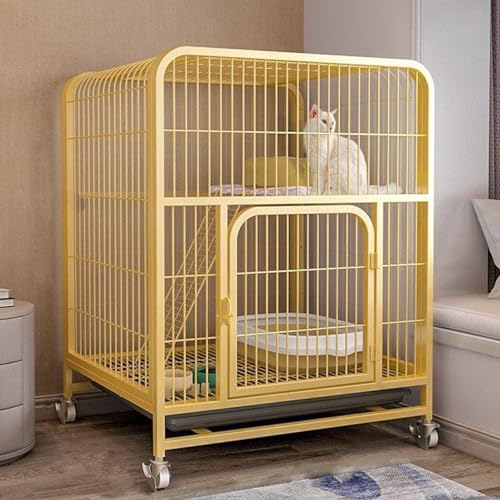 EKDJSN Deluxe-Katzenkäfig auf Rollen, Mehrtüriges Design mit ausziehbaren Regalen unten Katzenlaufstall, idealer Übungsort for 1–2 Katzen, kann 20 kg tragen (Color : Giallo, Size : 30.7x21.2x53.1in