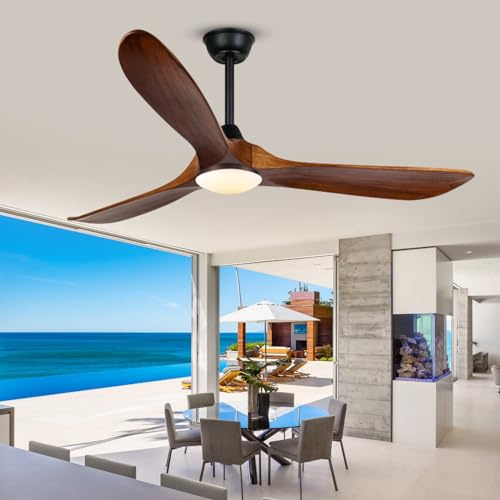 XSGDMN Ventilatore da soffitto esterno con luce diametro 132cm, Ventilatore da soffitto vintage in agriturismo, 38W motore DC ultra silenzioso Telecomando con funzione di memoria 6 velocità timer