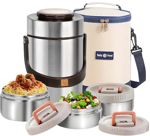 Gicklov 67oz Upgraded Thermos for Hot Food, 3-Layer Stackable Food Thermos, Soup Thermos Jar with Insulated Bag, Ideal for Office, Outdoor Meals, and Various Occasions (67 oz Silver)