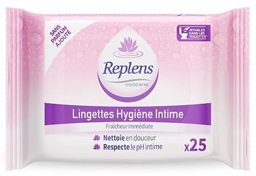 Replens Lingettes Hygiène Intime, Respect pH intime, Fraîcheur Immédiate et Longue Durée, Sans Savon ni Parfum, 99% Ingrédients Naturels, avec Acide Lactique, Aloe Vera et Calendula