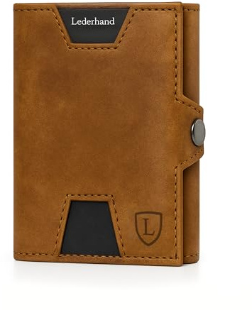 Lederhand® Neo XL Wallet mit Münzfach & RFID-Schutz - Mini Geldbörse Herren & Damen - Kartenetui Kreditkartenetui - Portmonee Geldbeutel Portemonnaie klein Geschenkbox | Vintage Braun
