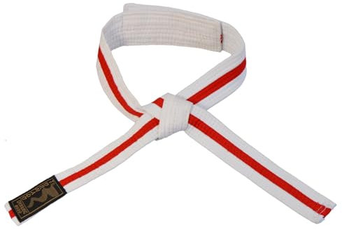 TEKKA BUDO Kids Klettgürtel Weiß-Rot - Budogürtel (Karate, Judo, Taekwondo) mit Klettverschluss - Kindergurt 4 bis 8 Jahre - Gelb, Grün, Orange, Weiß