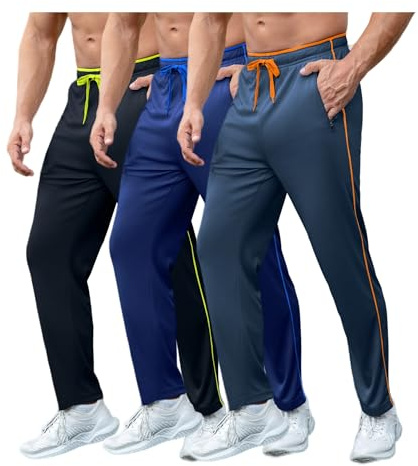 ZPB Lot de 3 pantalons de jogging pour homme - Coupe ajustée - Pantalon de survêtement - Pantalon de loisirs - Pantalon de sport - Pantalon long avec fermeture éclair, Vert carbone/bleu/noir, S