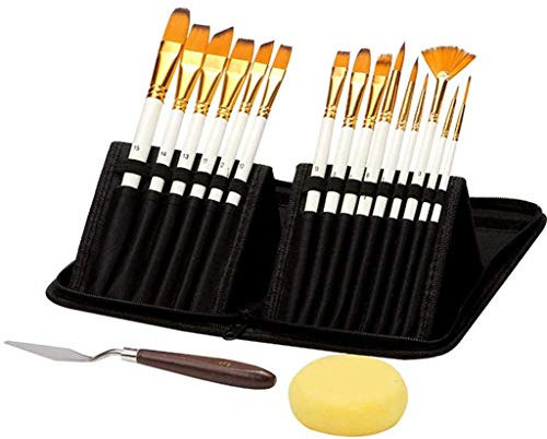 MOKLYF 15-teiliges Malpinsel-Set, Zeichenpigmente, Künstlerbedarf, Werkzeug, Künstlerpinsel, Palette, Schwamm-Set mit Aufbewahrungskoffer(