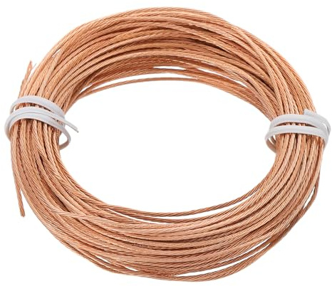 PATIKIL Fil de mise à la terre en cuivre nu, 18 AWG 50 pieds Câbles en cuivre tressé solide pour conducteur de mise à la terre Fil métallique torsadé pour équipement électrique de lampe