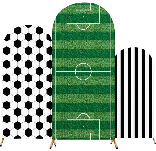 Tingjoo 3 Pcs Green Golf Arch Backdrop Cover for Party 4 Ft-6 Ft Golf Party Decorations Sage Green Spandex Fitted Photo Props Background for Birthday Balloon Wedding Baby Shower(Soccer)