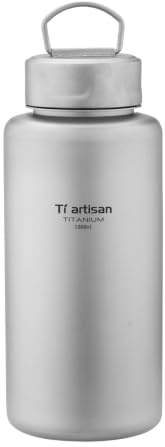 Ti artisan Titan Wasserflasche, Sportflasche, ultraleicht, auslaufsicher Titan Flasche, für Outdoor, Camping, Wandern (1000ml) | Weithals-Titan-Flasche mit Schlaufenverschluss, langlebig für Camping, Wandern, Rucksackreisen, Reisen