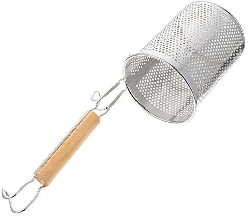 SBJKLYRN Colador de Cocina, colador de Malla Fina, Espumadera de araña, Mango de Madera, Cesta for freír, cestas for freír o(12X12X37CM)