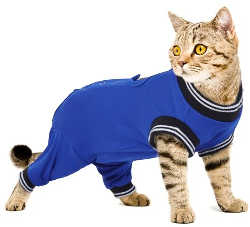 PUMYPOREITY Cat Body Suit after Surgery with Legs, Neutering Recovery Surgical Suit for Male Cats Anti Licking Sleeve Back Leg Support Knee Brace Promote Healing(Royal blue, L)