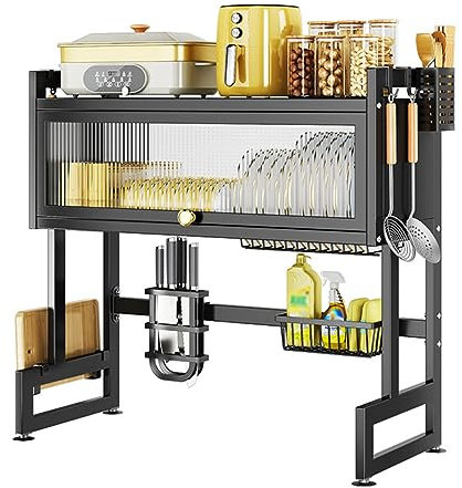 SQMGFA Scolapiatti sopra Il lavandino, Grande mobiletto da Cucina con Porta, scolapiatti Antipolvere per riporre i Piatti sul bancone della Cucina di casa, scolapiatti sopra Il lavandino con p