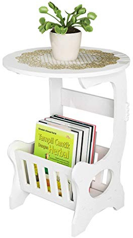 MEILISHAOMEI Runder Kaffee-/Teetisch, modern, kreativ, amerikanisch, modisch, Sofa-Aufbewahrungsregal, mobiler Kleiner Beistelltisch, Ecktisch, weiß (Größe: 26 x 24 x 47 cm)