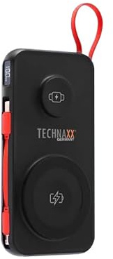 Batterie Externe 3-en-1 Technaxx 10000 mAh à Charge Rapide sans Fil, Batterie Portable TX-315 – Chargeur magnétique sans Fil pour Smartphones (15W) et Montres connectées (3W), Ports USB-A et Type-C