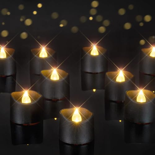 Homemory 24 Pack Black Colour LED Battery Operated Tea Light Flameless | Flickering Bright, Long Last for Halloween, Christmas, Holiday Decoration, Horror Themed Party