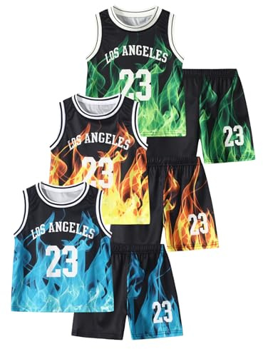 Fdqin Kids Boys 2 Pcs Sports Shorts Set Mesh Jerseys Performance Tracksuit Tank Top and Mesh Basketball Shorts Multicolor 9-10Years