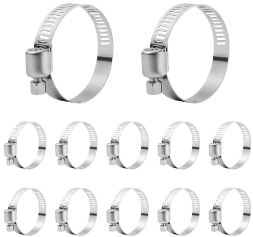 25-38 mm Schlauchschellen Edelstahl, 12 Stück Schlauchschelle,Hose Clamp,Verstellbare Schlauchklemme für Wasserrohr, Waschmaschine, Teich, Garten, Pool