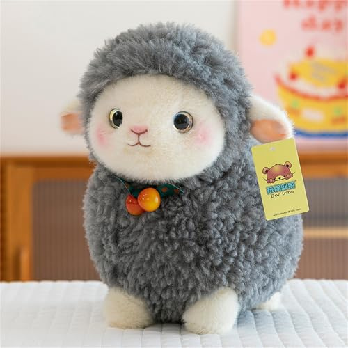 Ueiwffzo Alpaka Kuscheltier, Alpaka Plüschtier mit Kirsche Halskette Alpaka Kissen Alpaka Stofftier Plüschtier Alpaka Geschenk (25cm,Grau)
