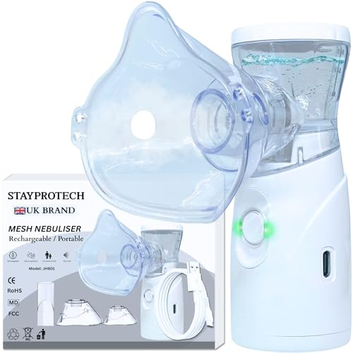 STAYPROTECH Nebuliser Machine for Adults & Kids, Rechargeable USB-C nebuliser steam Inhaler, Portable Handheld Nebulizer, Sinus Steamer Respiratory Relief, Home or Travel use.
