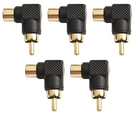 WheatThrive Set di 5 connettori audio RCA a gomito ad angolo retto da maschio a femmina adattatori per un segnale migliore