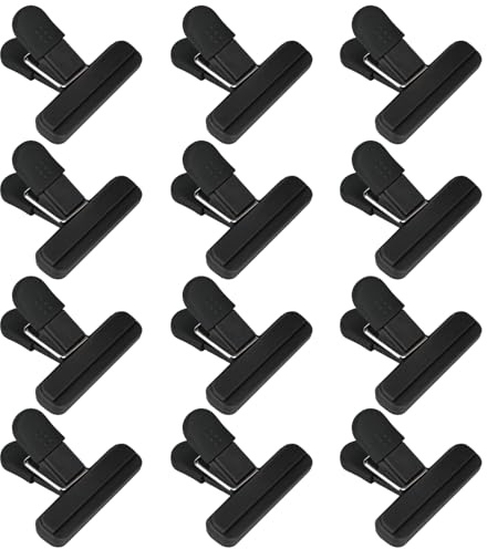 ouhos Lot de 12 Clips de Fermeture pour Sacs de congélation, Clips de Fermeture pour Sacs de congélation, Clips de Fermeture de Cuisine, Clips de Fermeture réutilisables (Noir)