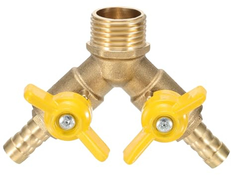 sourcing map 1 Pcs Brass 3 Way Shut Off Valve Splitter, 3/8(10mm) Hose Barb, G1/2 Male Thread 2 Switch Y-Shaped Ball Valve for Air Gas Fuel