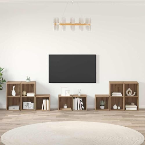 HETFTJN TV-Schrank Set 8 pcs Artisan Eiche 37 x 35 x 72 cm Massiv Würfelregal TV Lowboard Fernsehtisch Modernes Design Robust und Langlebig for Living Room Schlafzimmer Büro