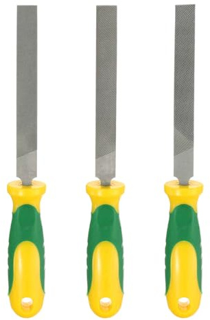 HARFINGTON 3pcs Flat Cut File 4 Double Cut Teeth High Carbon Steel Hand Rasp File with Plastic Handle for Metal Wood Deburring Removing